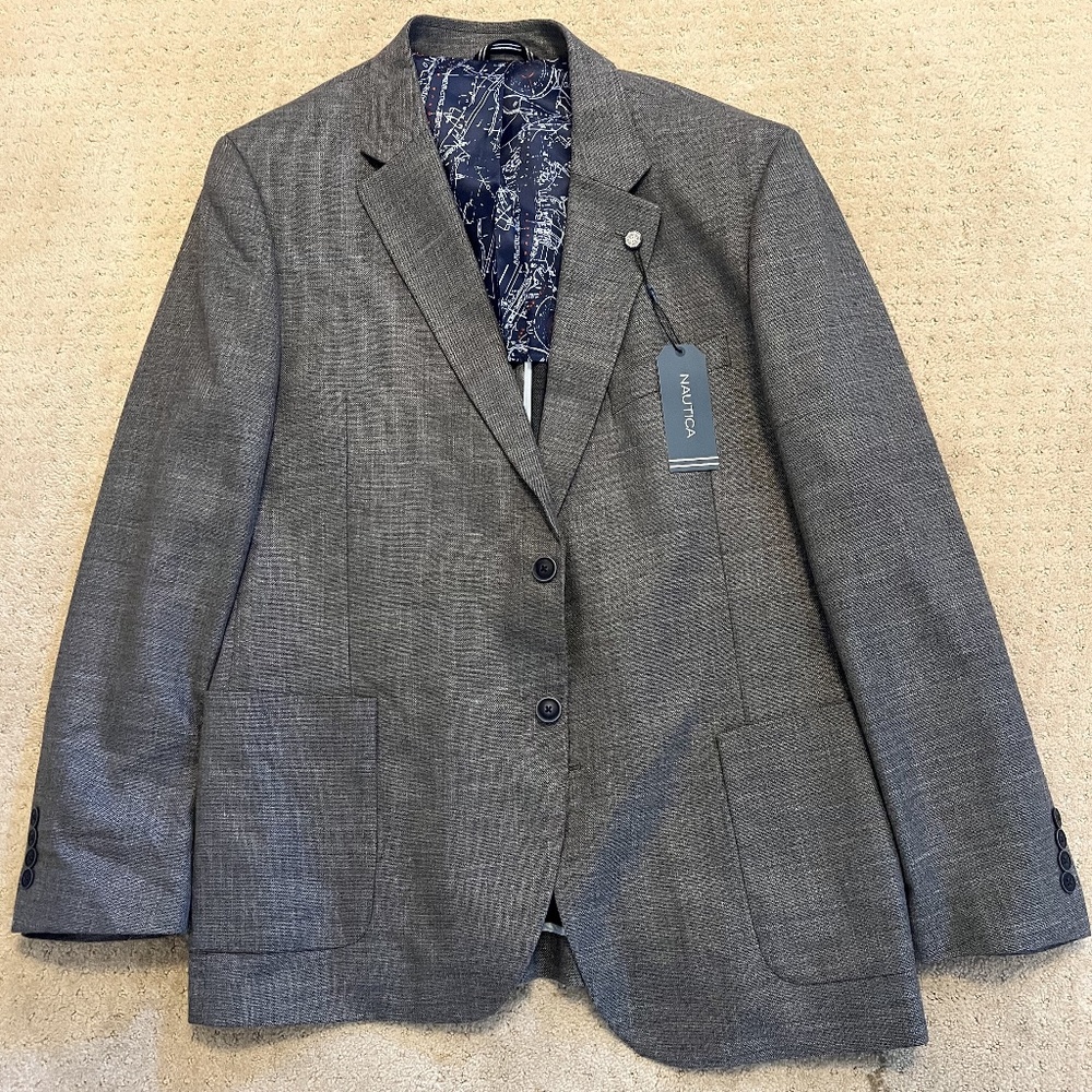 New 46R Nautica Branford Gray Modern Fit Sport Coat Blazer